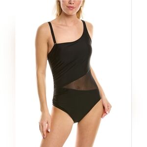 Nicole Miller Mesh Waist & Rusching One Piece SwimSuit Womens Black Size 2X